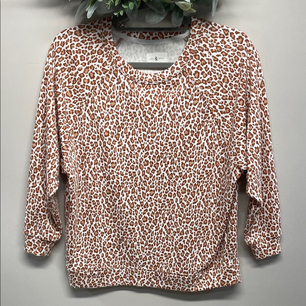Lou & Grey Petite Leopard Print Oversized Terry Sweatshirt Crewneck XXSP